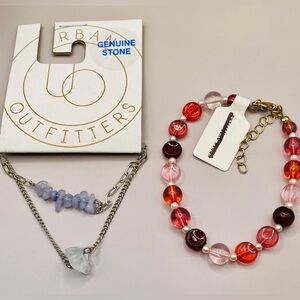Urban Outfitters 2 bracelets. Red and pink beads. and blue and white stones.